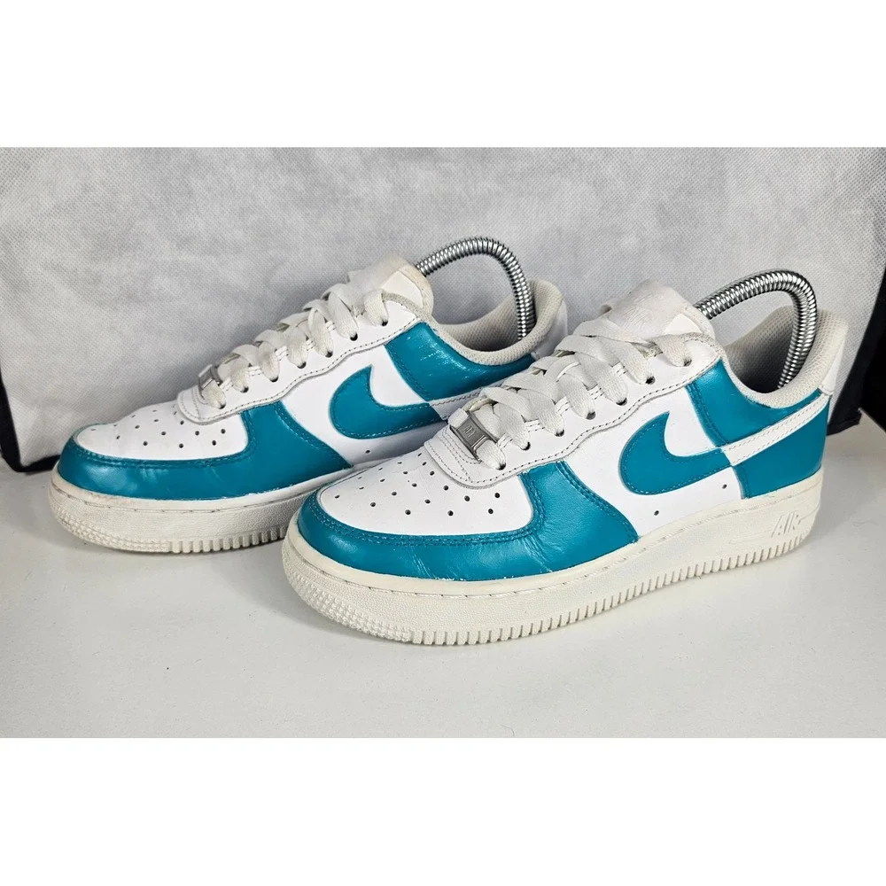 Nike Air Force 1 Low Custom White Teal Leather Sneakers 315115-112 Womens Size 6